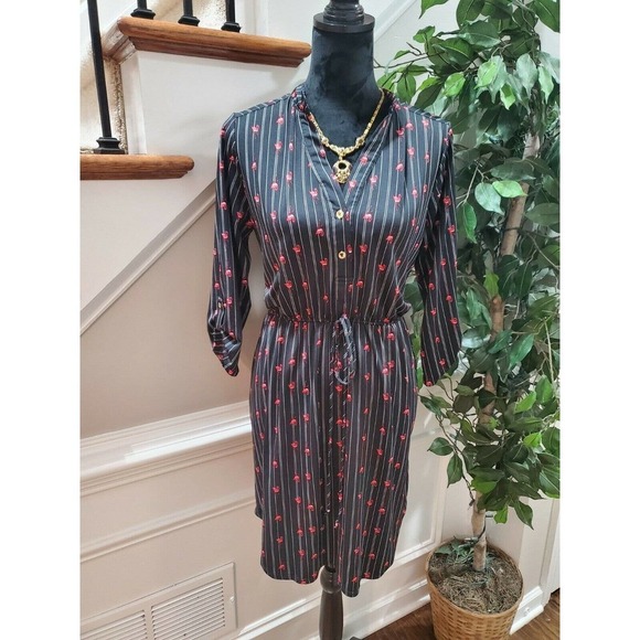 Vintage Love Fast Live Hard Black Polyester V-Neck Long Sleeve Knee Length Dress - Picture 1 of 12